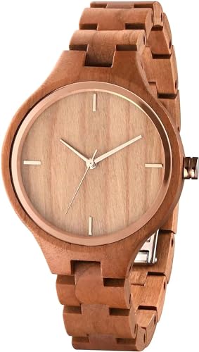 MIAROZ Reloj de pulsera para mujer, de madera, analógico, cuarzo, superligero, correa de madera...