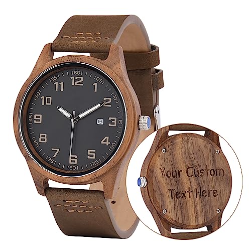 LMWOOD Reloj de madera personalizado para hombre, reloj de madera de cuarzo de nogal para...