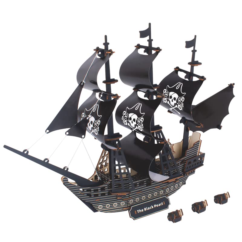 Puzzle 3D Madera Barco Pirata - Maqueta Perla Negra - Puzzles 3D Barcos - Maquetas 3d para Construir...