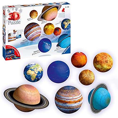 Ravensburger - Puzzle 3D, Sistema Planetario, Edad Recomendada 6+, 522 piezas numeradas, 18...